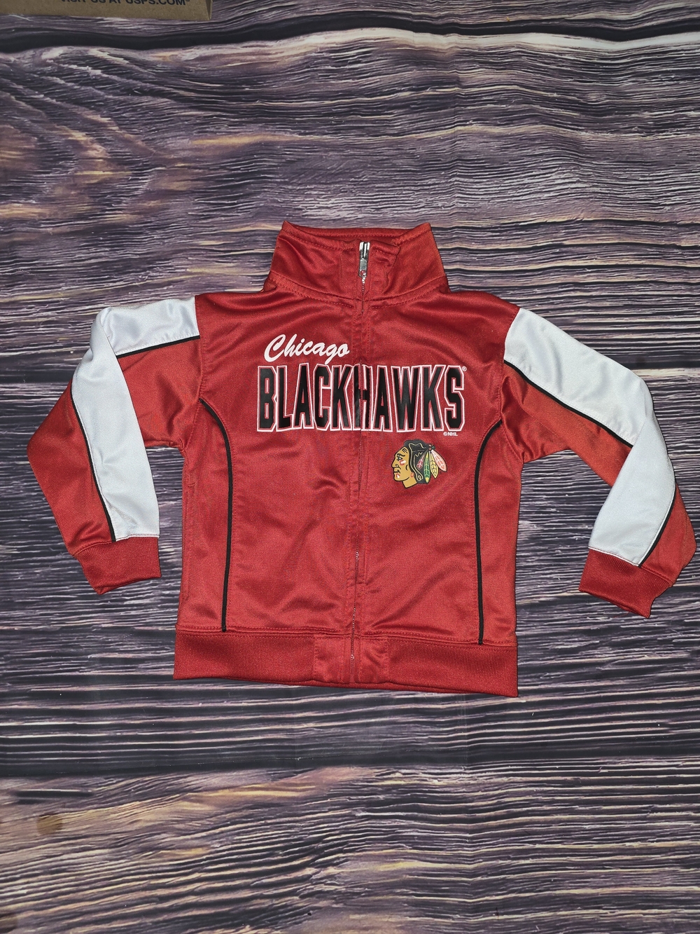 NHL Chicago Blackhawks Red and White Kids Zip Jacket